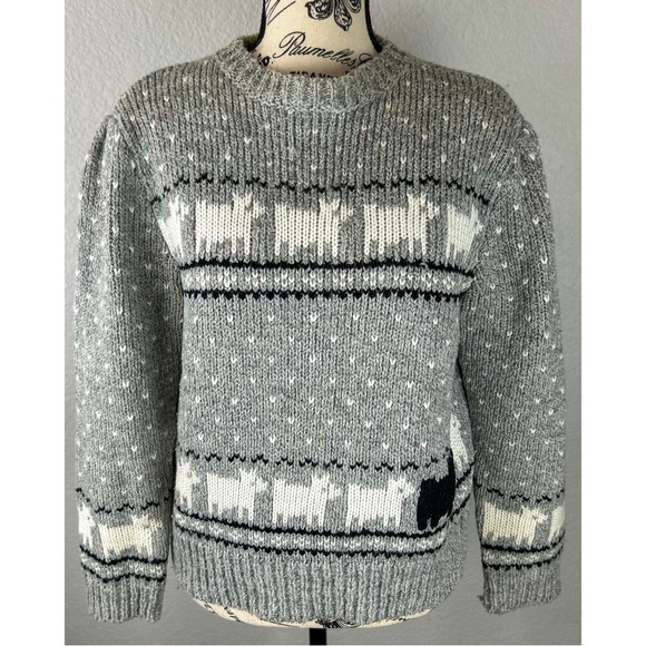 Vintage 80s Princess Diana Black Sheep Grey Knit Sweater, size Medium - Picture 2 of 8